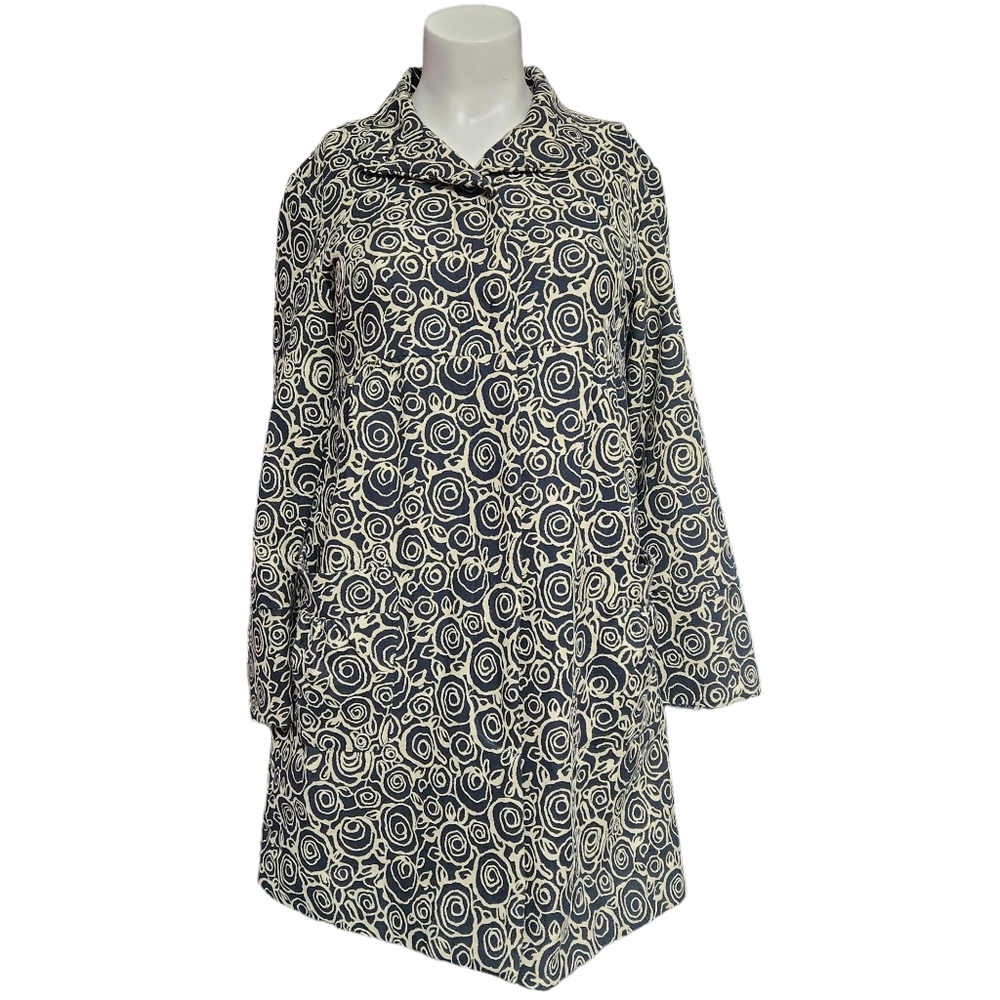 Kensie Jacket Black Cream Rose Pattern 60s Mod Style Coat Size X-Small